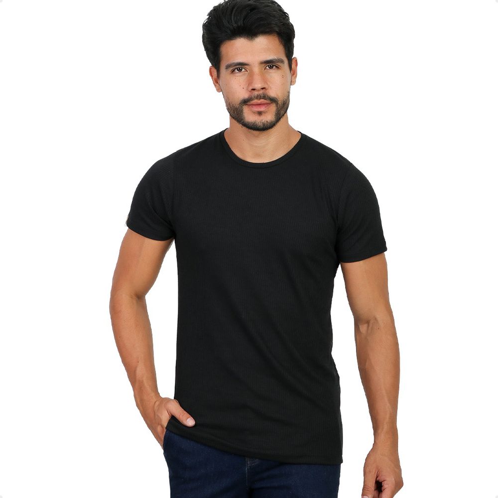 Camiseta Canelada Slim Manga Curta Masculina Preta... - CHIEREGATO OUTLET