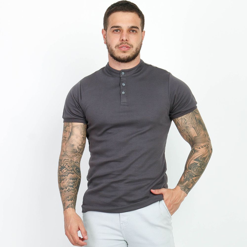 Camiseta Camisa Gola Padre Masculina Suedine Com B... - CHIEREGATO OUTLET