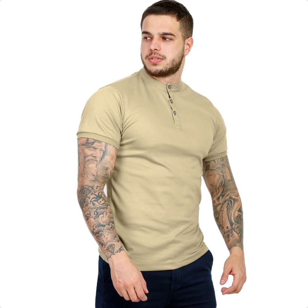 Camiseta Camisa Gola Padre Masculina Suedine Com B... - CHIEREGATO OUTLET