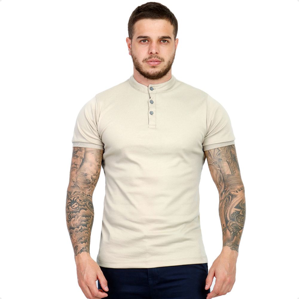 Camiseta Camisa Gola Padre Masculina Suedine Com B... - CHIEREGATO OUTLET