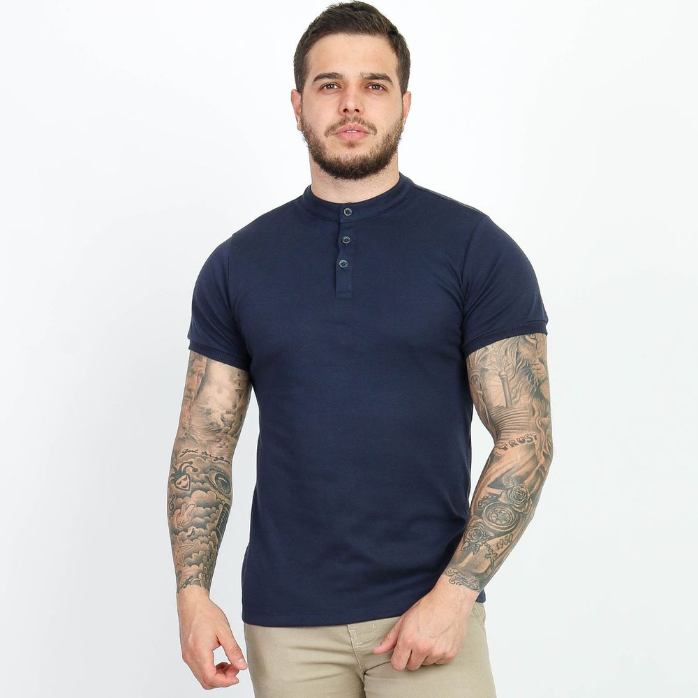 Camiseta Camisa Gola Padre Masculina Suedine Com B... - CHIEREGATO OUTLET