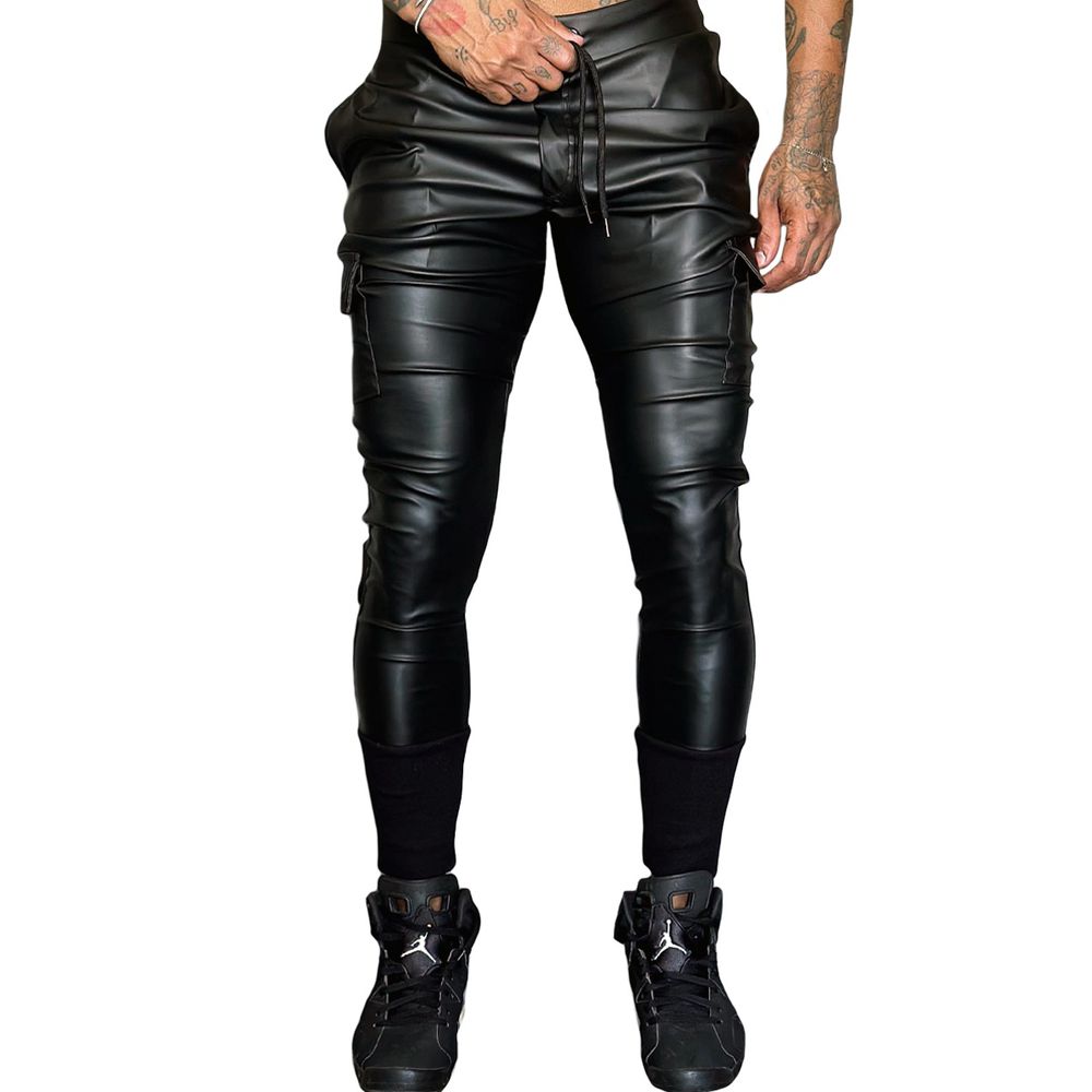 Calça Lacapa Preta Courino Black Slim Fit Streetwear