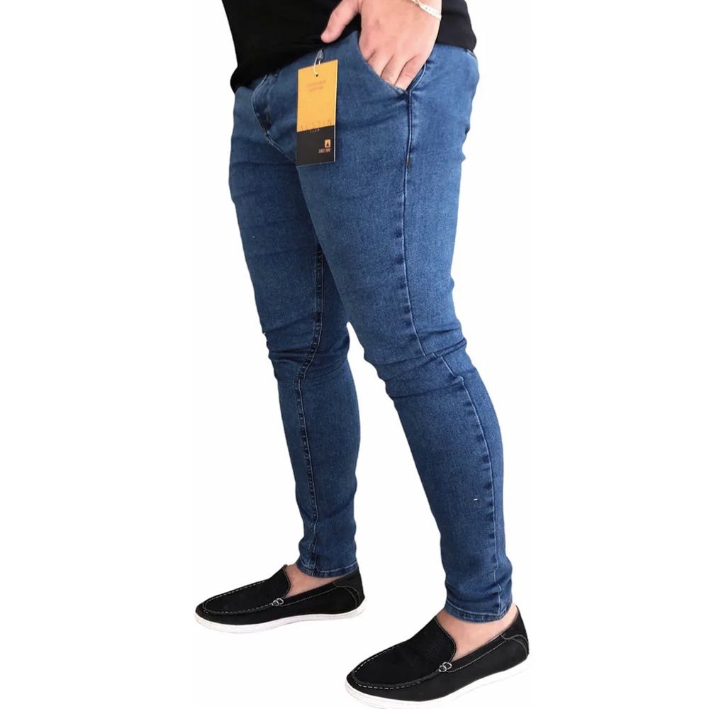 Calça Alfaiataria Jeans Social Azul Escura Skinny Masculina