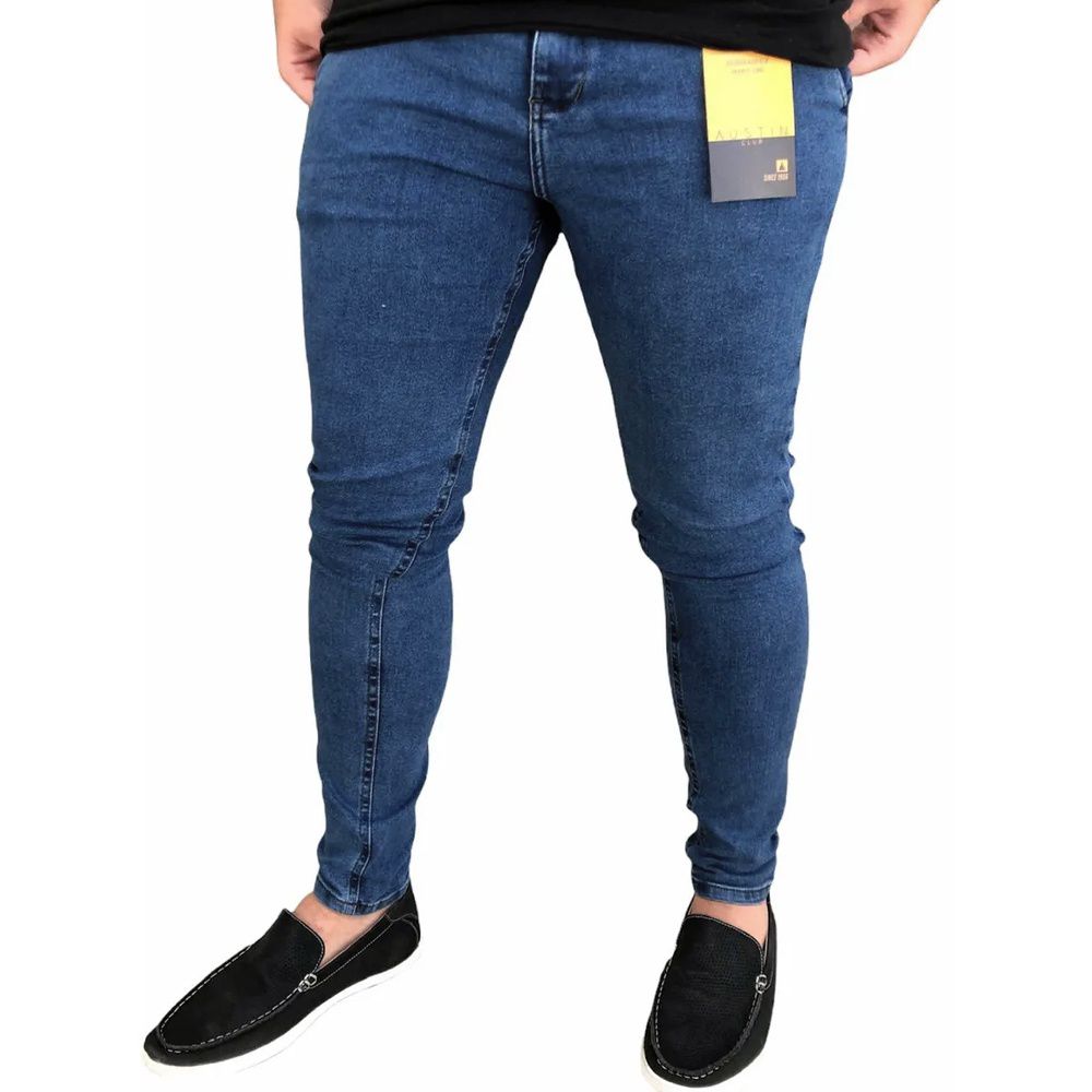 Calça Alfaiataria Jeans Social Azul Escura Skinny Masculina