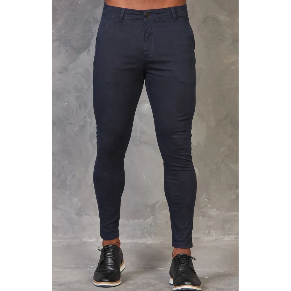 Calça Alfaiataria Skinny Acetinada Sarja Azul Mari... - CHIEREGATO OUTLET