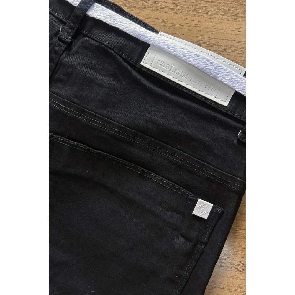 Bermuda Preta Skinny Cordão Fita Lateral Premium Codi Jeans