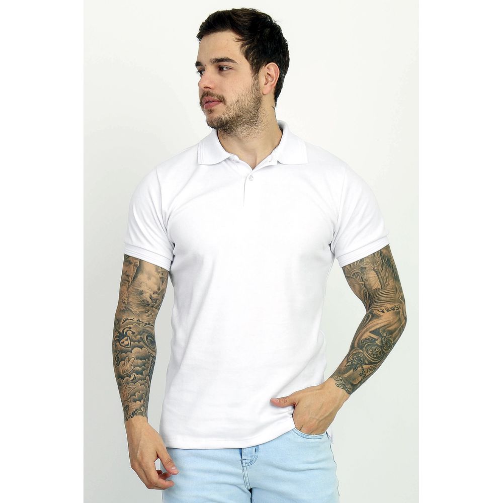 Camisa Polo Branca Slim Masculina Lisa Malha Cotto... - CHIEREGATO OUTLET