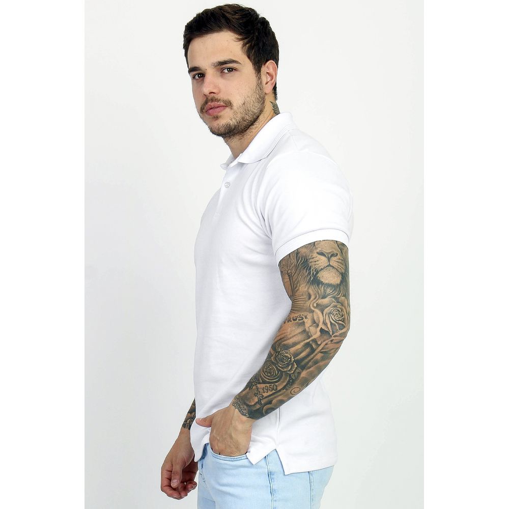 Camisa Polo Branca Slim Masculina Lisa Malha Cotton Premium