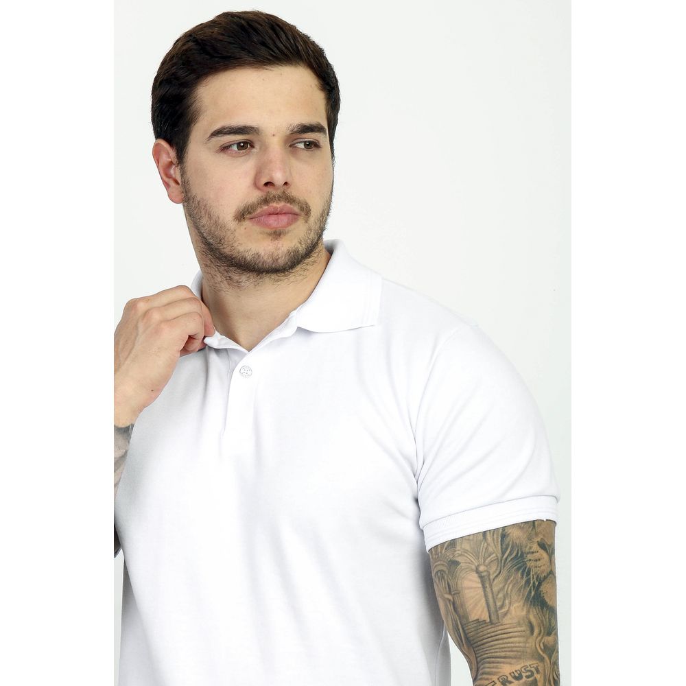 Camisa Polo Branca Slim Masculina Lisa Malha Cotton Premium