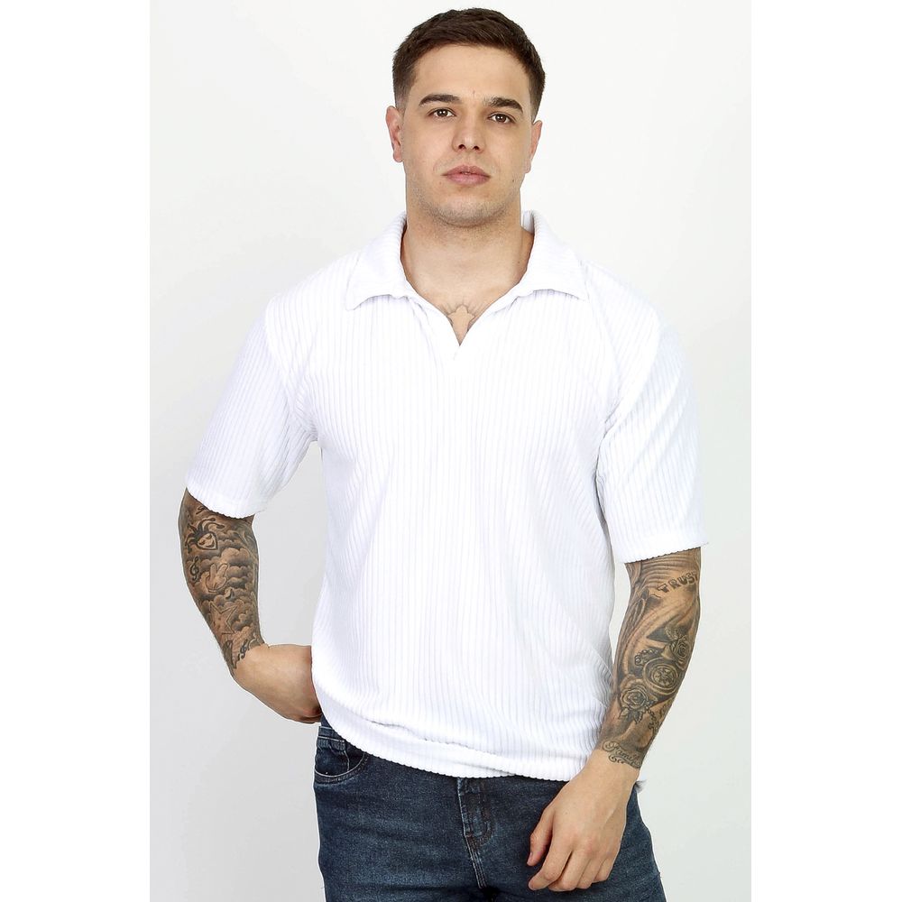 Camisa Resort Polo Sem Botão Aveludada Malha Towel - Branco