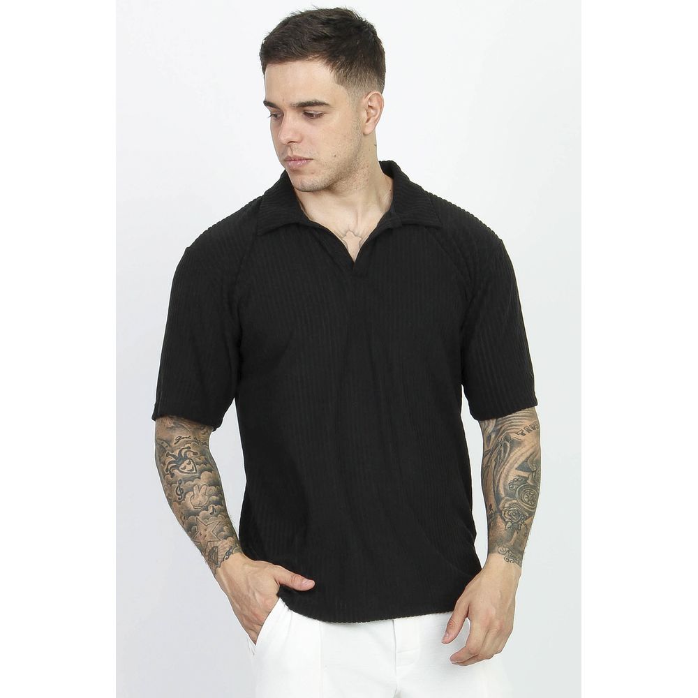 Camisa Resort Polo Sem Botão Aveludada Malha Towel - Preto