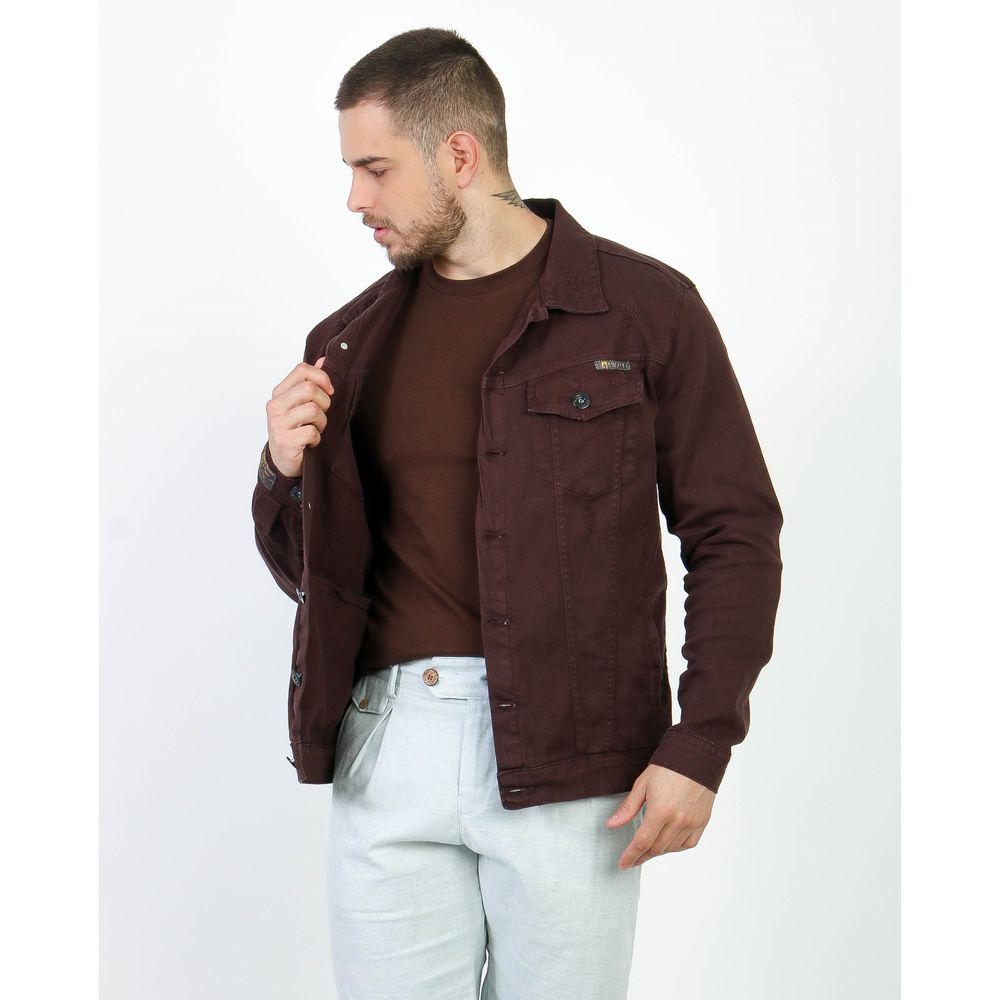 Jaqueta Jeans Marrom Masculina Sarja Com Elastano Premium
