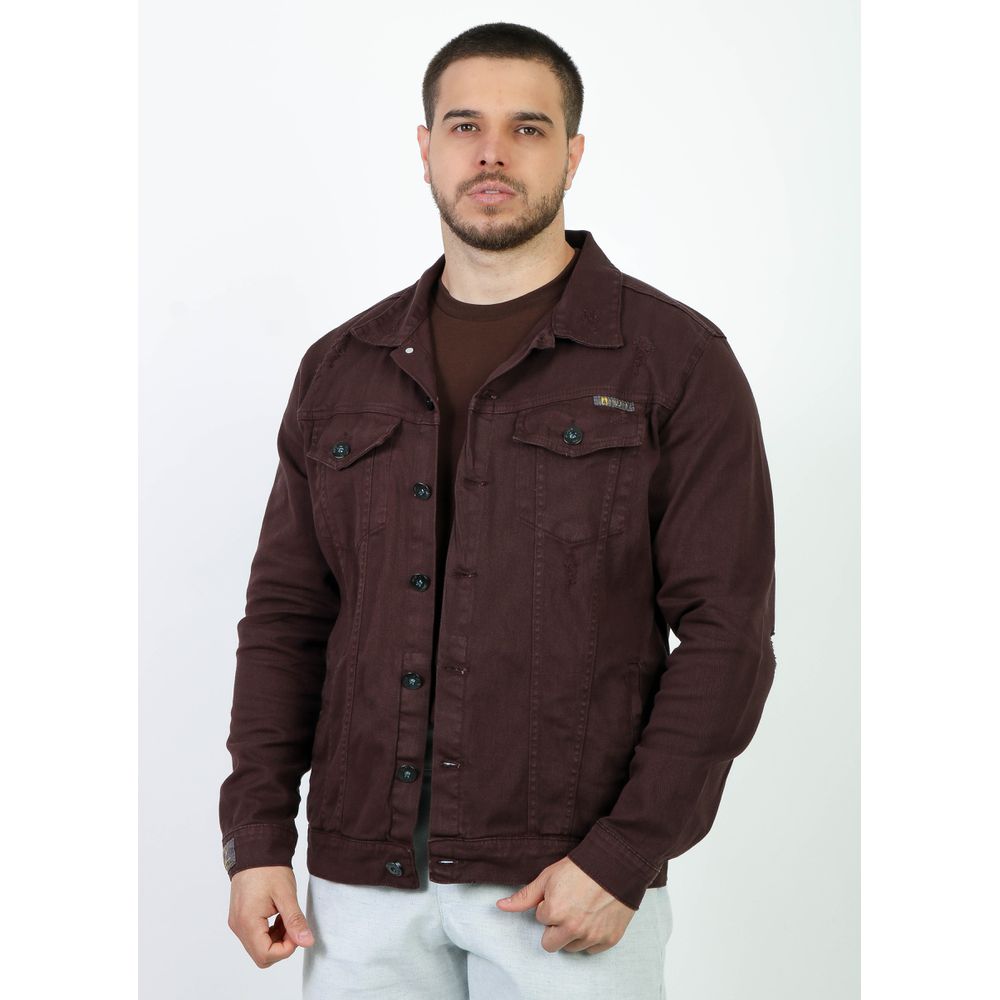Jaqueta Jeans Marrom Masculina Sarja Com Elastano Premium