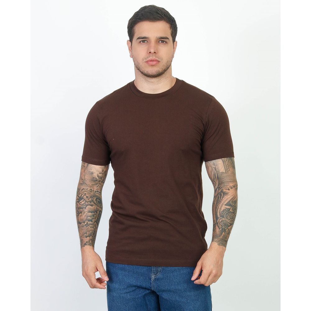 Camiseta Slim Masculina Com Elastano Malha Egipcia Premium Marrom