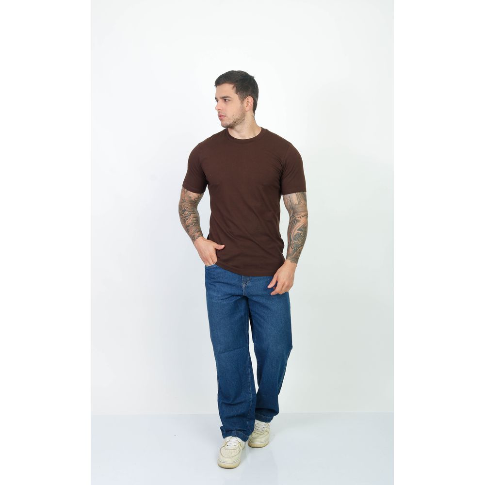 Camiseta Slim Masculina Com Elastano Malha Egipcia Premium Marrom
