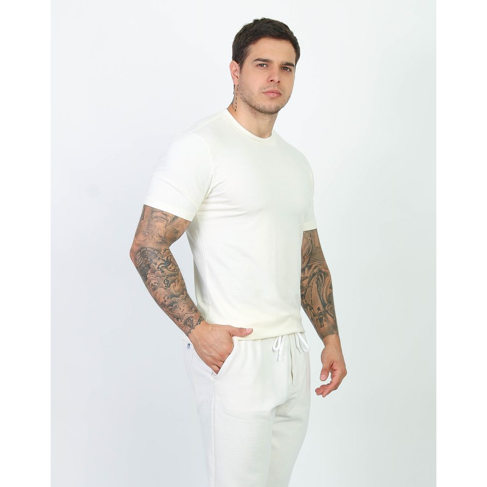 Camiseta Slim Masculina Com Elastano Malha Egipcia Premium Off-White