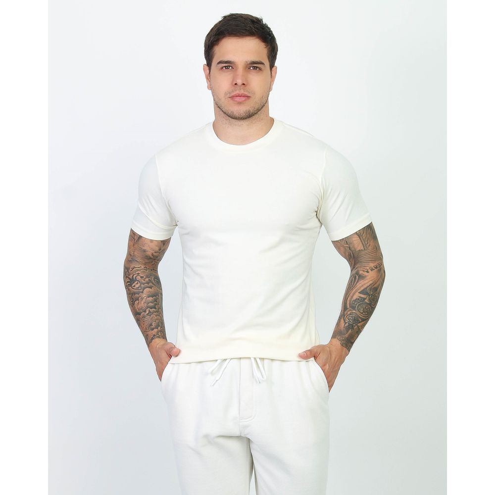 Camiseta Slim Masculina Com Elastano Malha Egipcia Premium Off-White