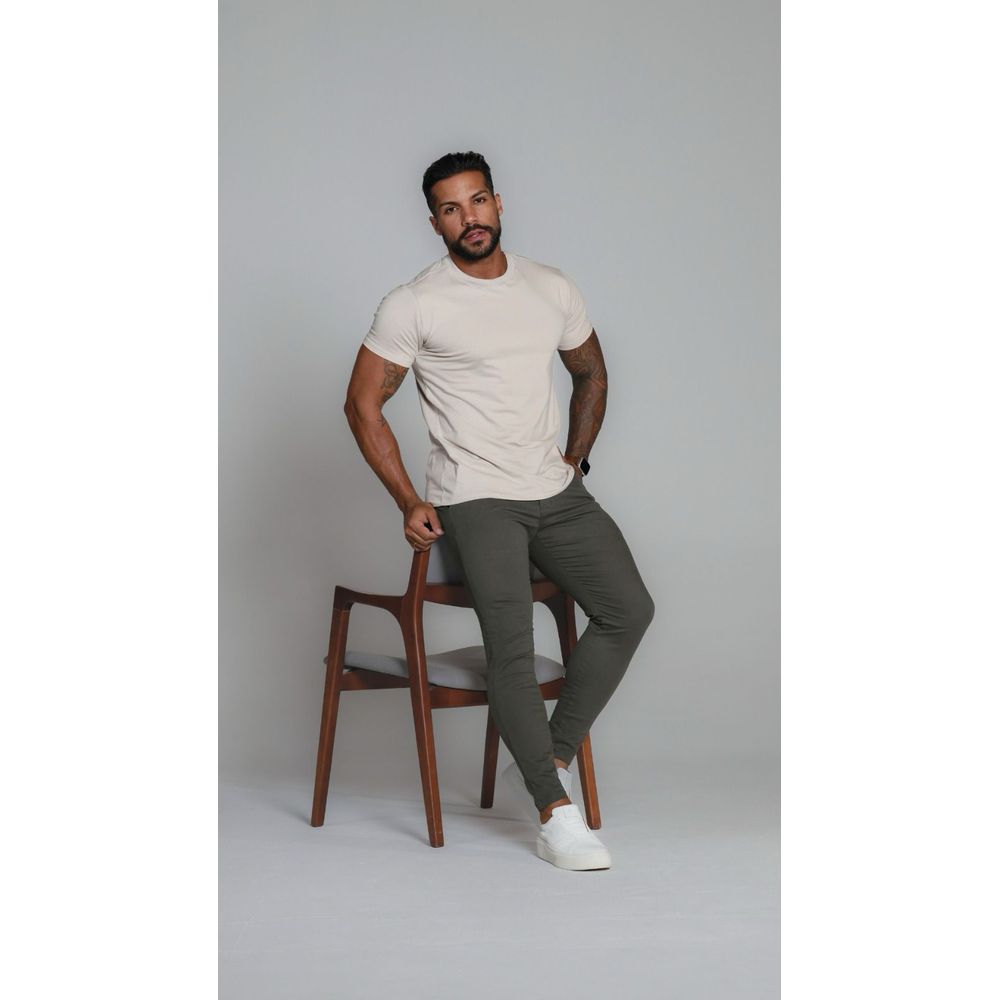 Calça Alfaiataria Sarja Verde Skinny Masculina Com Elastano