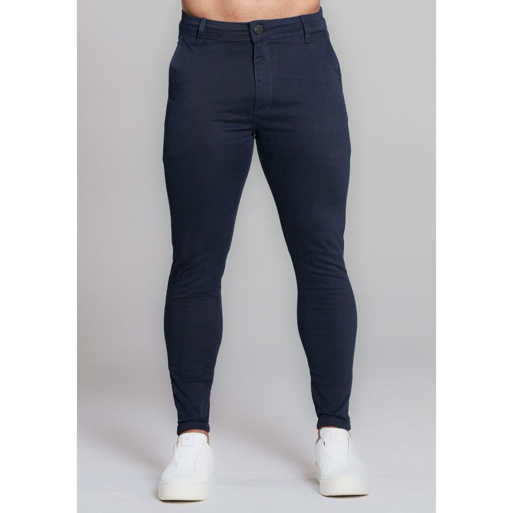 Calça Alfaiataria Skinny Acetinada Sarja Azul Marinho Homem
