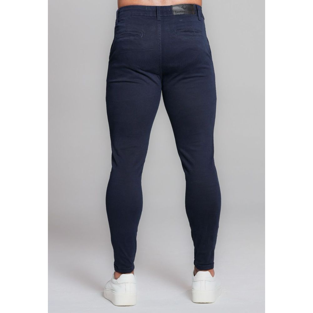 Calça Alfaiataria Skinny Acetinada Sarja Azul Marinho Homem