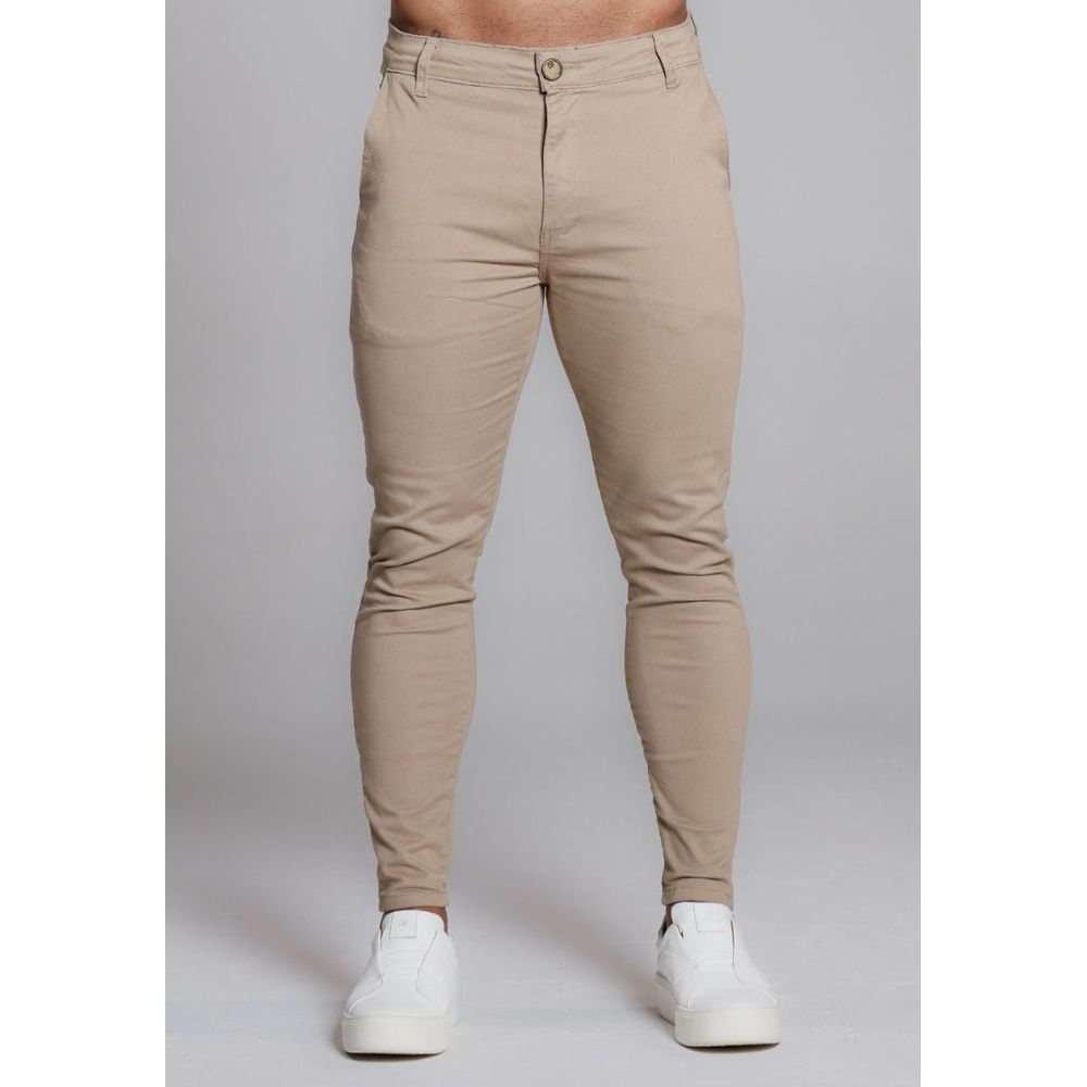Calça Alfaiataria Sarja Cáqui Skinny Com Elastano Masculina
