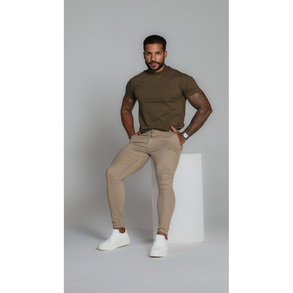 Calça Alfaiataria Sarja Cáqui Skinny Com Elastano Masculina