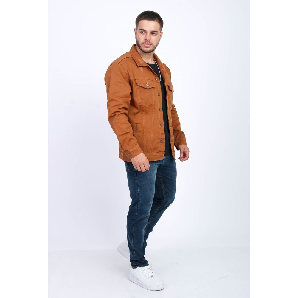 Jaqueta Sarja Caramelo Marrom Detalhes Destroyed Masculina