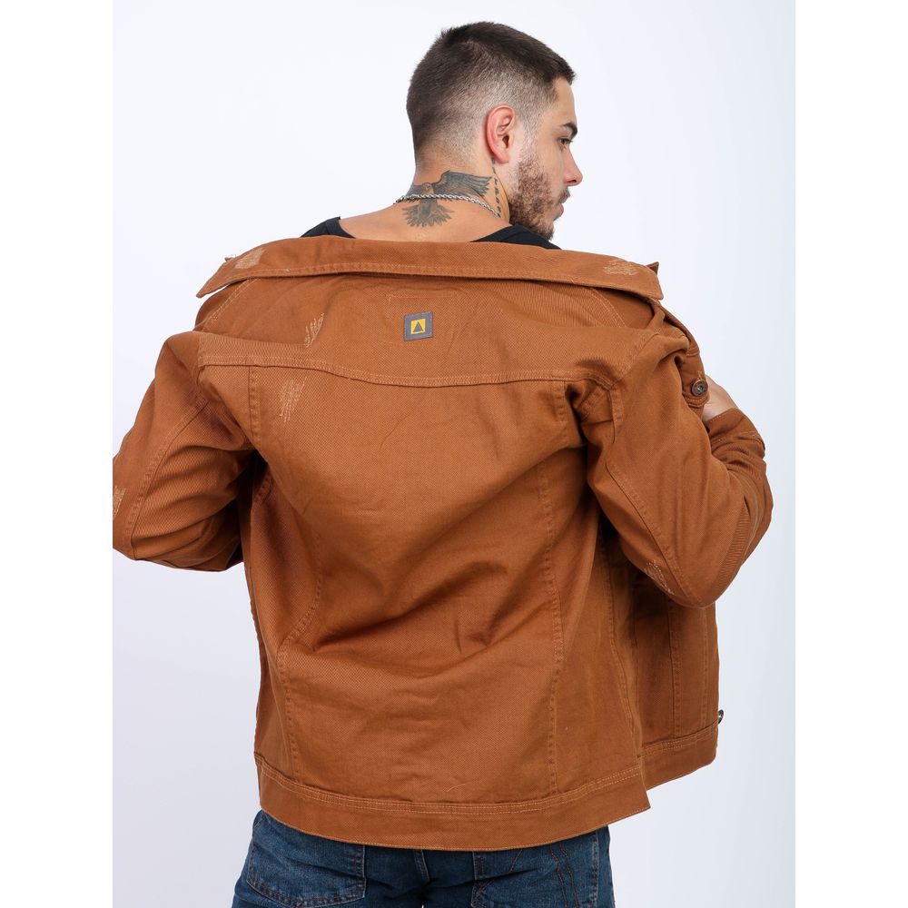 Jaqueta Sarja Caramelo Marrom Detalhes Destroyed Masculina