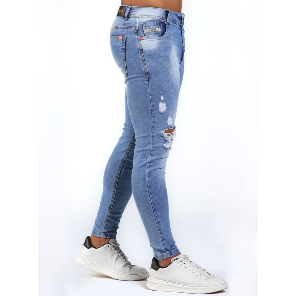 Calça Jeans Skinny Destroyed Rasgos Detalhes Devore no Laser