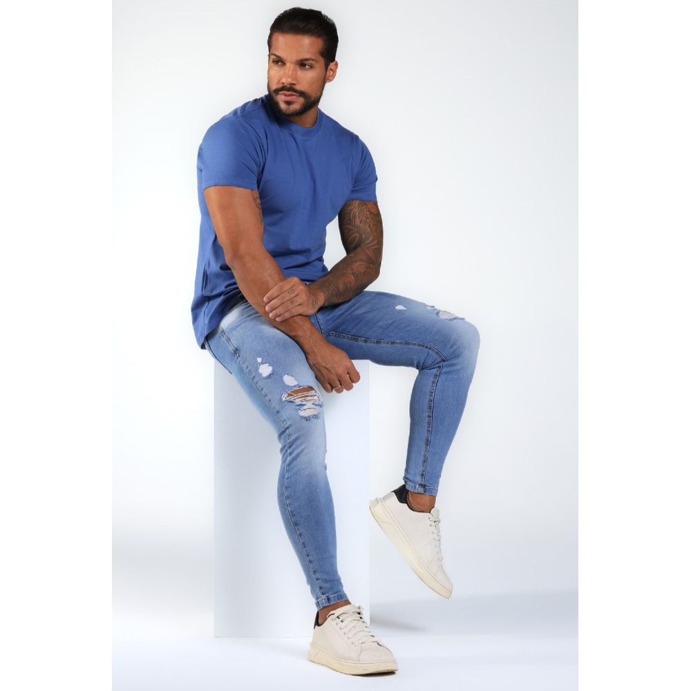Calça Jeans Skinny Destroyed Rasgos Detalhes Devore no Laser