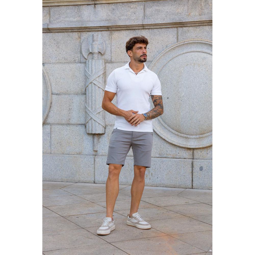 Bermuda Chino Alfaiataria Básica Cinza Skinny Masculina