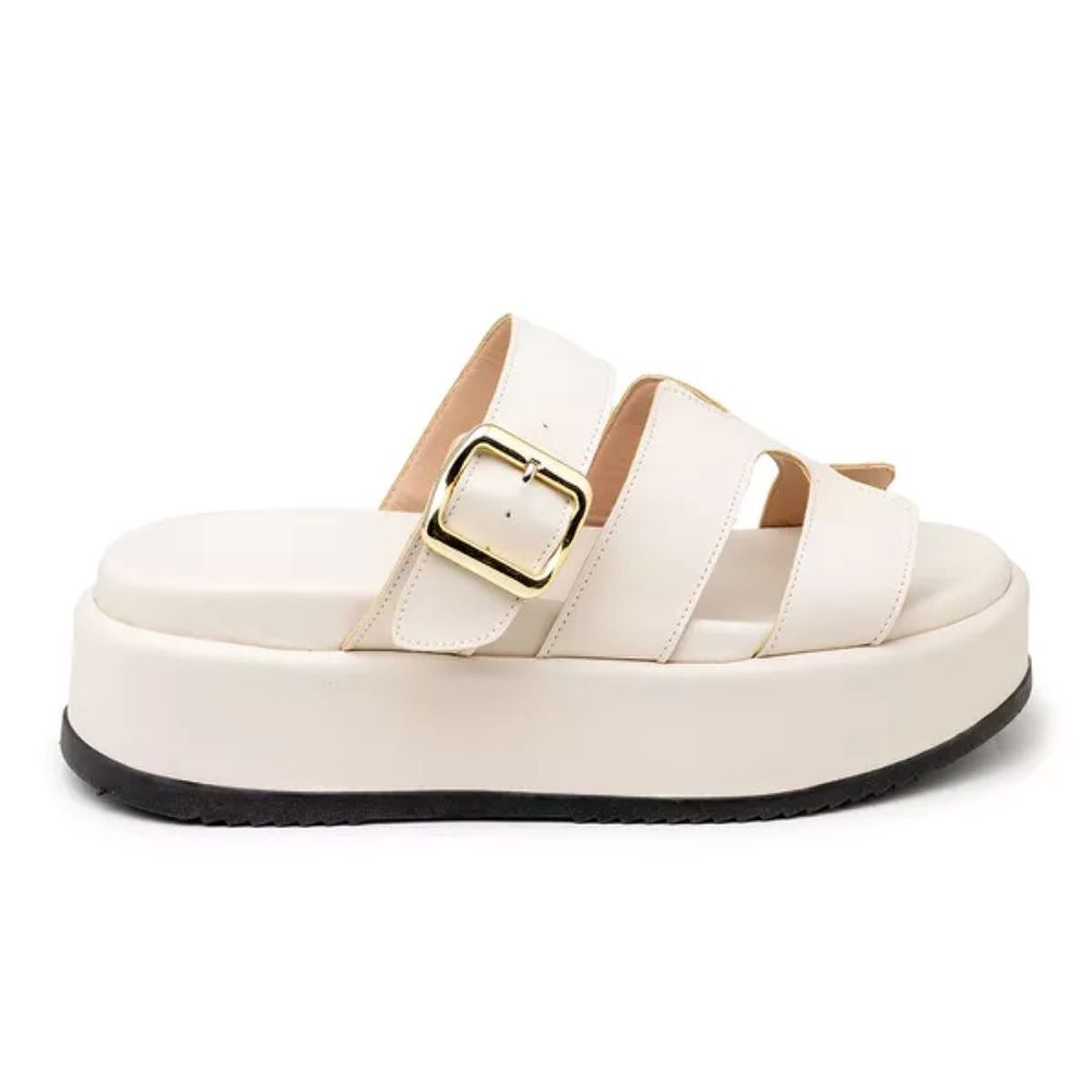 Sandália Flatform Papete Tiras em H com feiche 