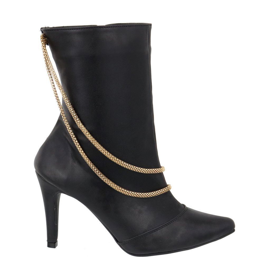 Bota Damers Feminina Salto e Bico Fino com Corrente Preto