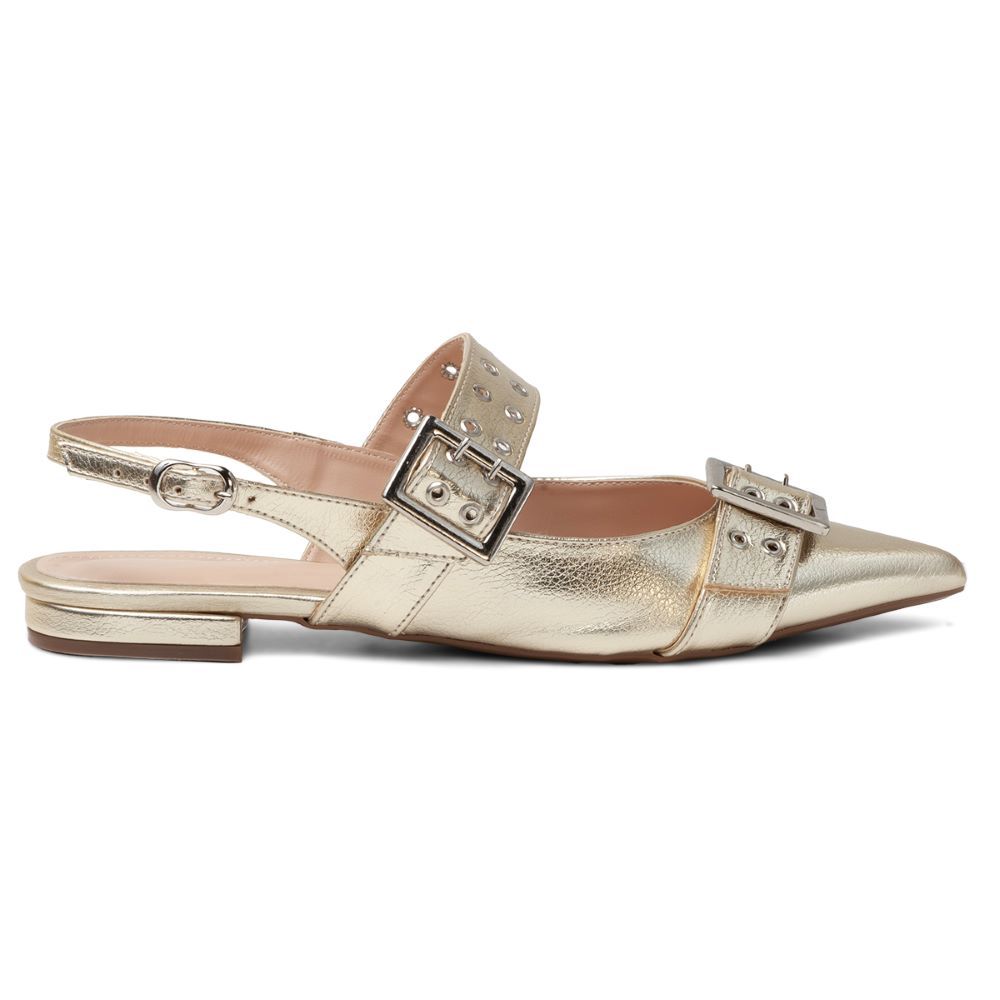 Sapatilha Bico Fino Slingback Damers Dourado
