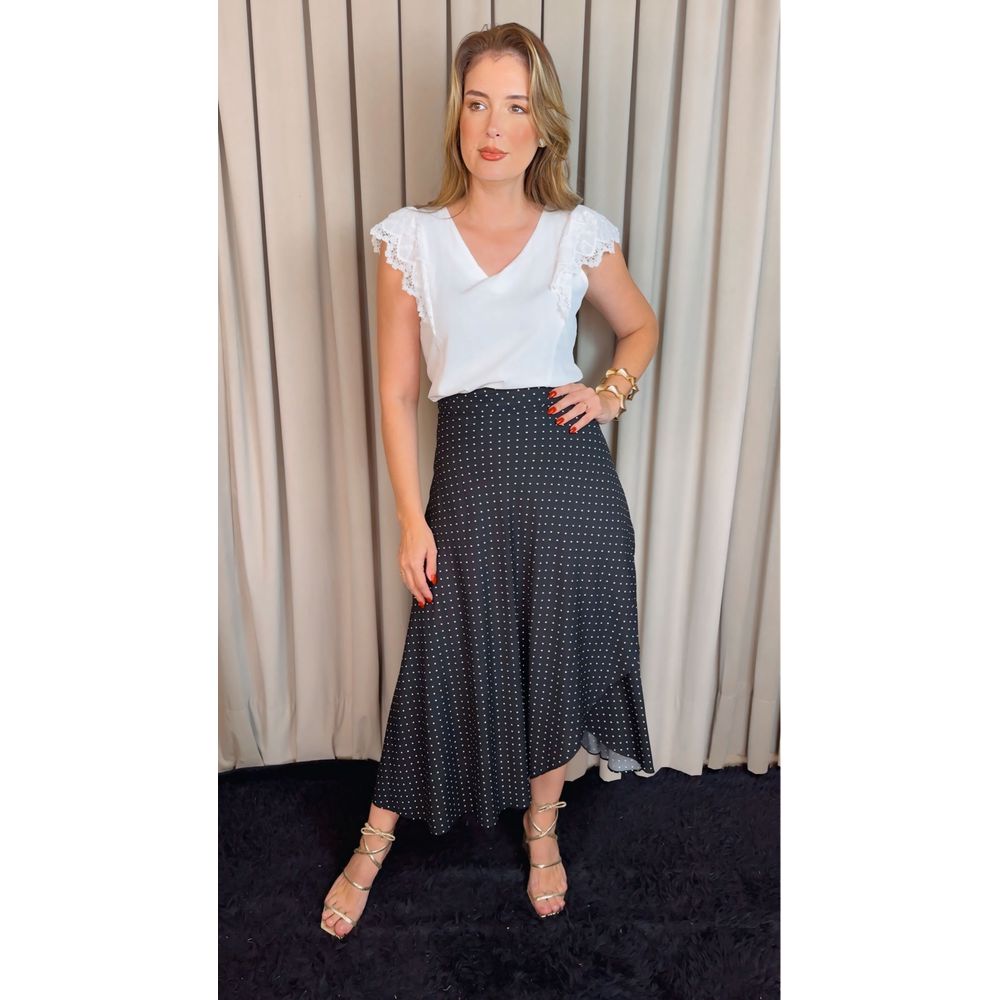 Saia Transpassada Feminina - Preta - Poa -Cod 337