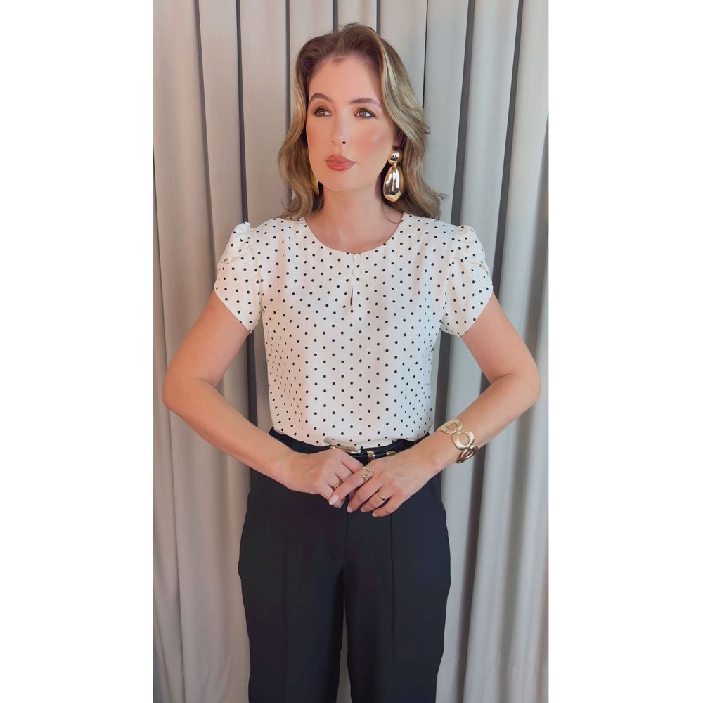 Blusa Feminina Poa Manguinha - Branco - Cod 528
