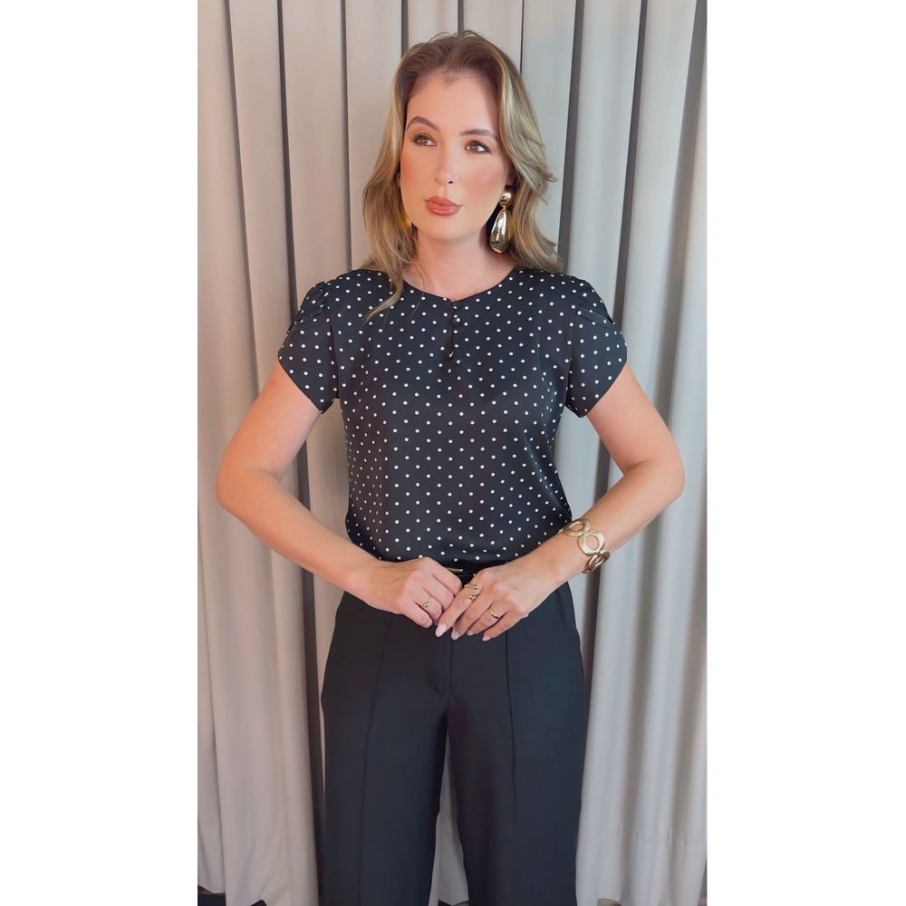 Blusa Feminina Poa Manguinha - Preto - Cod 528