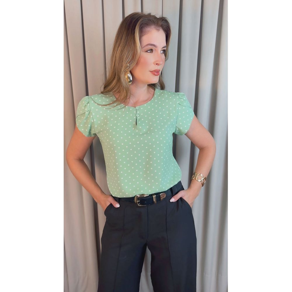 Blusa Feminina Poa Manguinha - Verde - Cod 528
