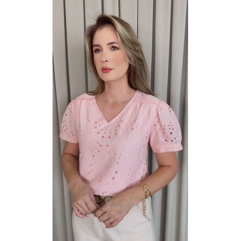 Blusa Feminina Em Lese Bordada - Rosa - Cod 531