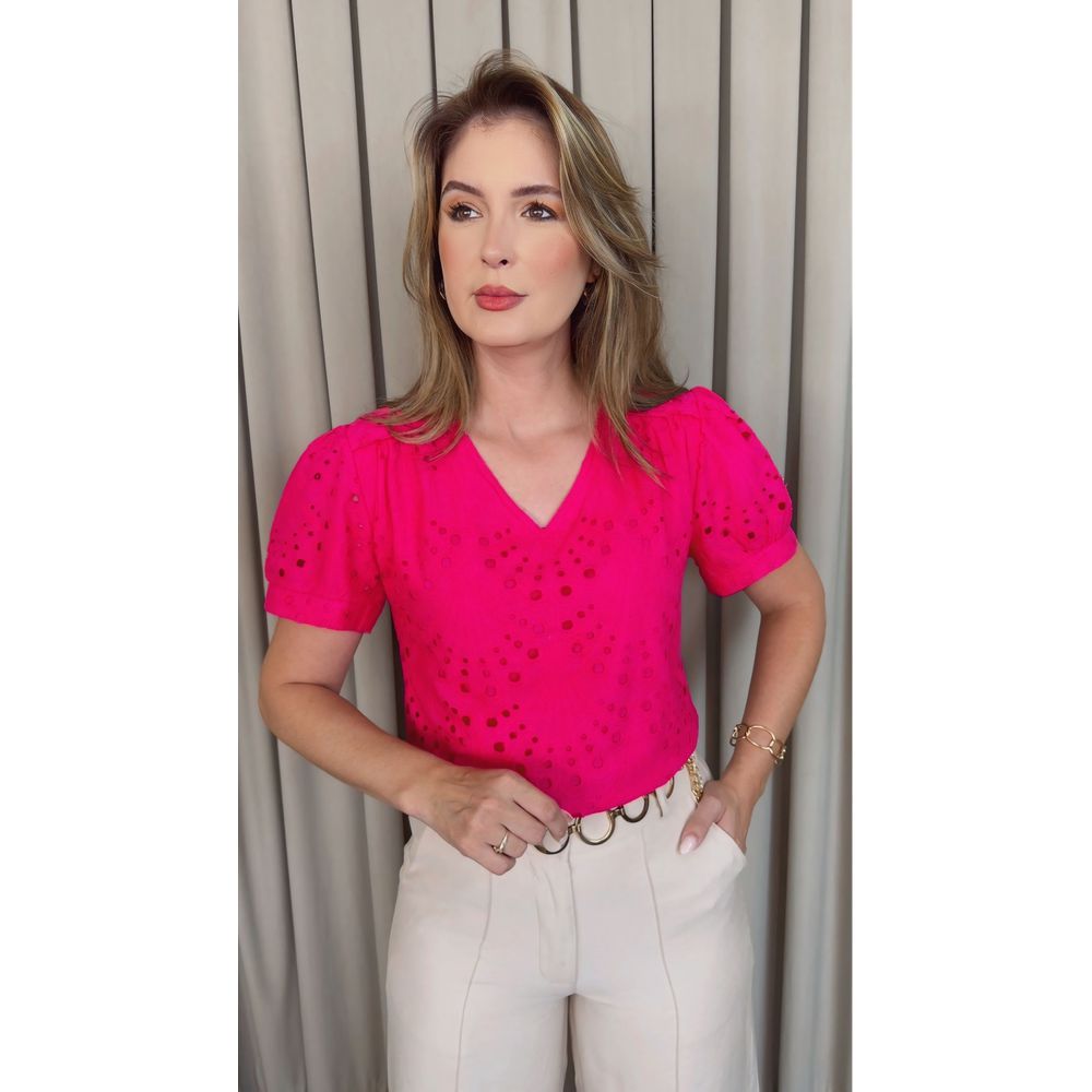 Blusa Feminina Em Lese Bordada - Pink - Cod 531