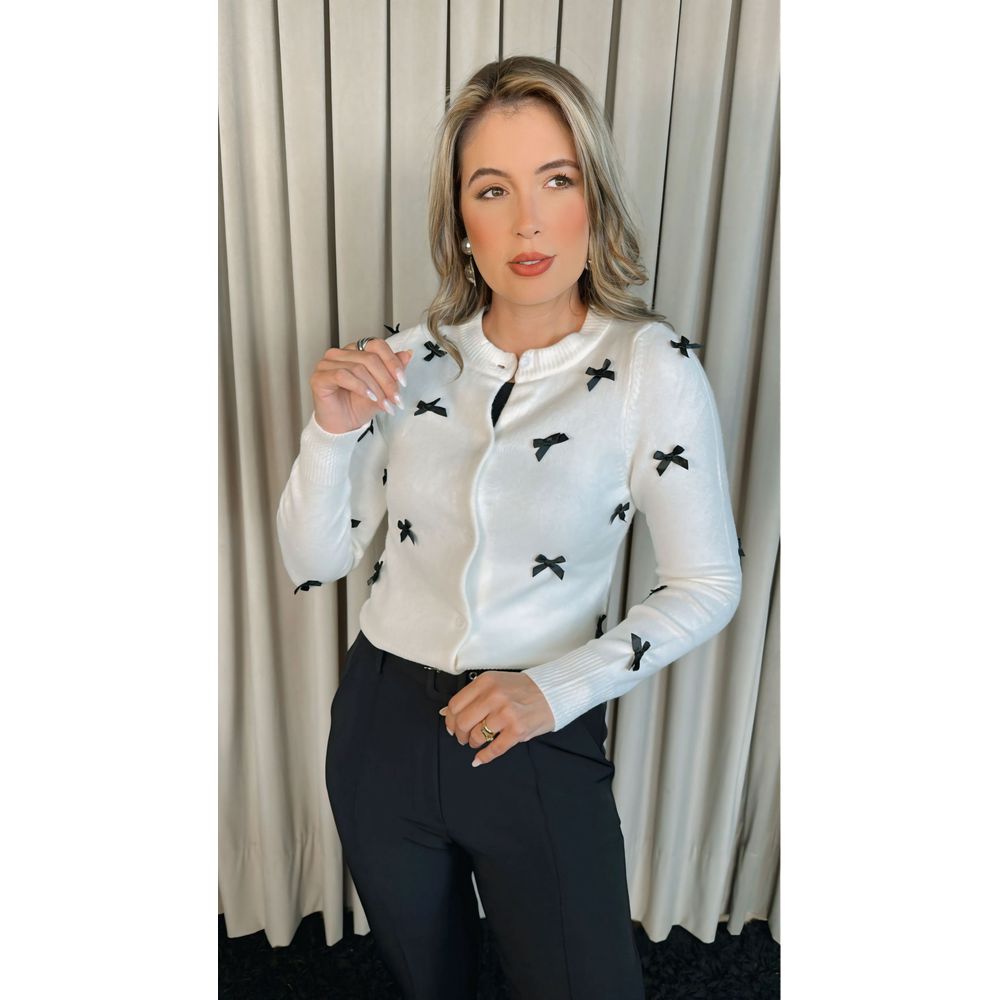 Blusa Feminina Manga Longa Laço - Branca - Cod 278