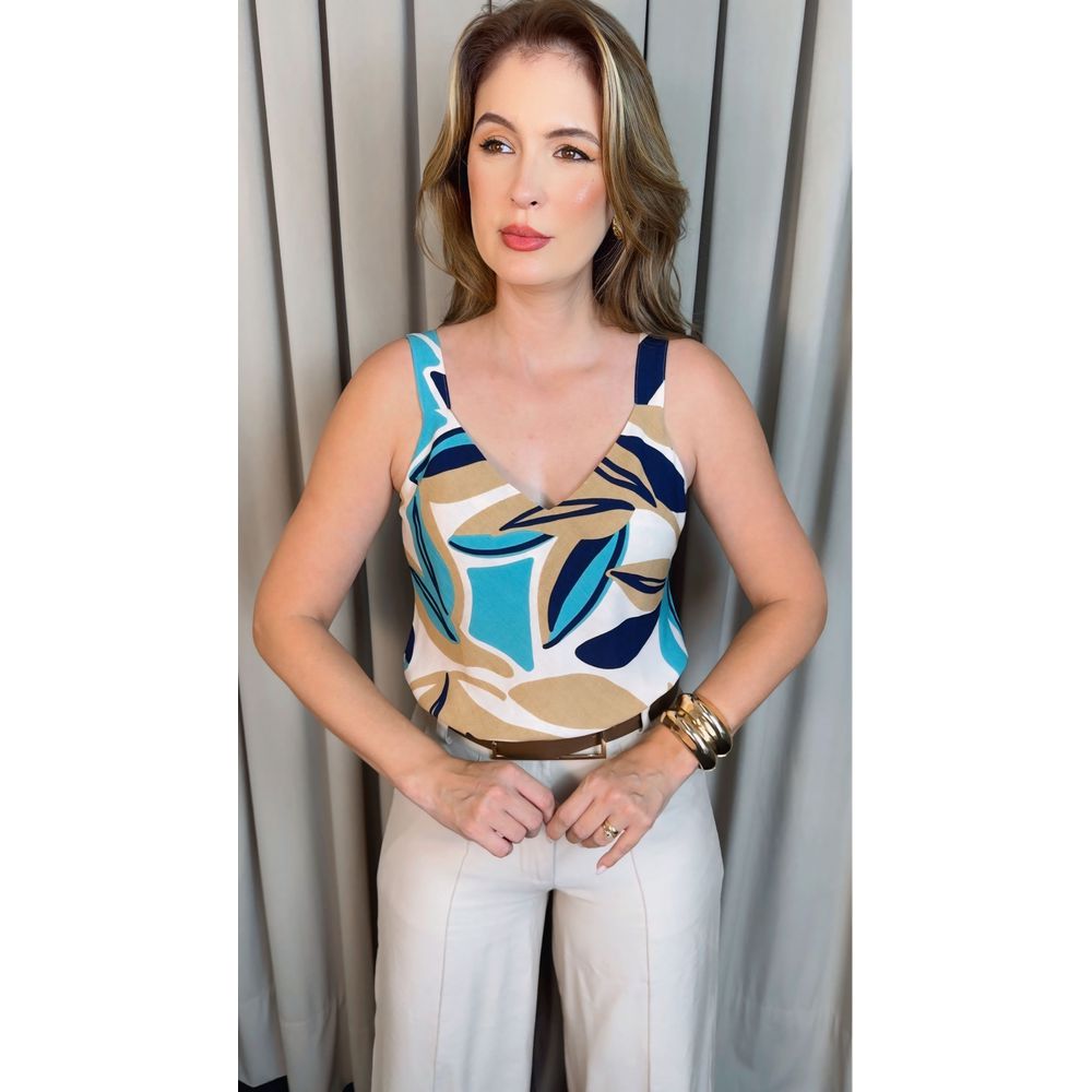 Regata Feminina Estampada - Nude/ Azul - Cod 509