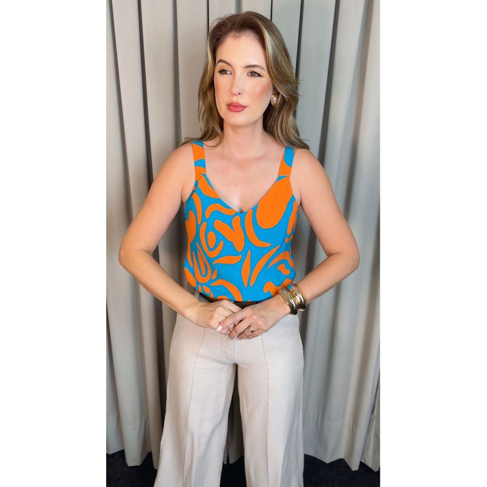 Regata Feminina Estampada - Azul/ Laranja - Cod 509