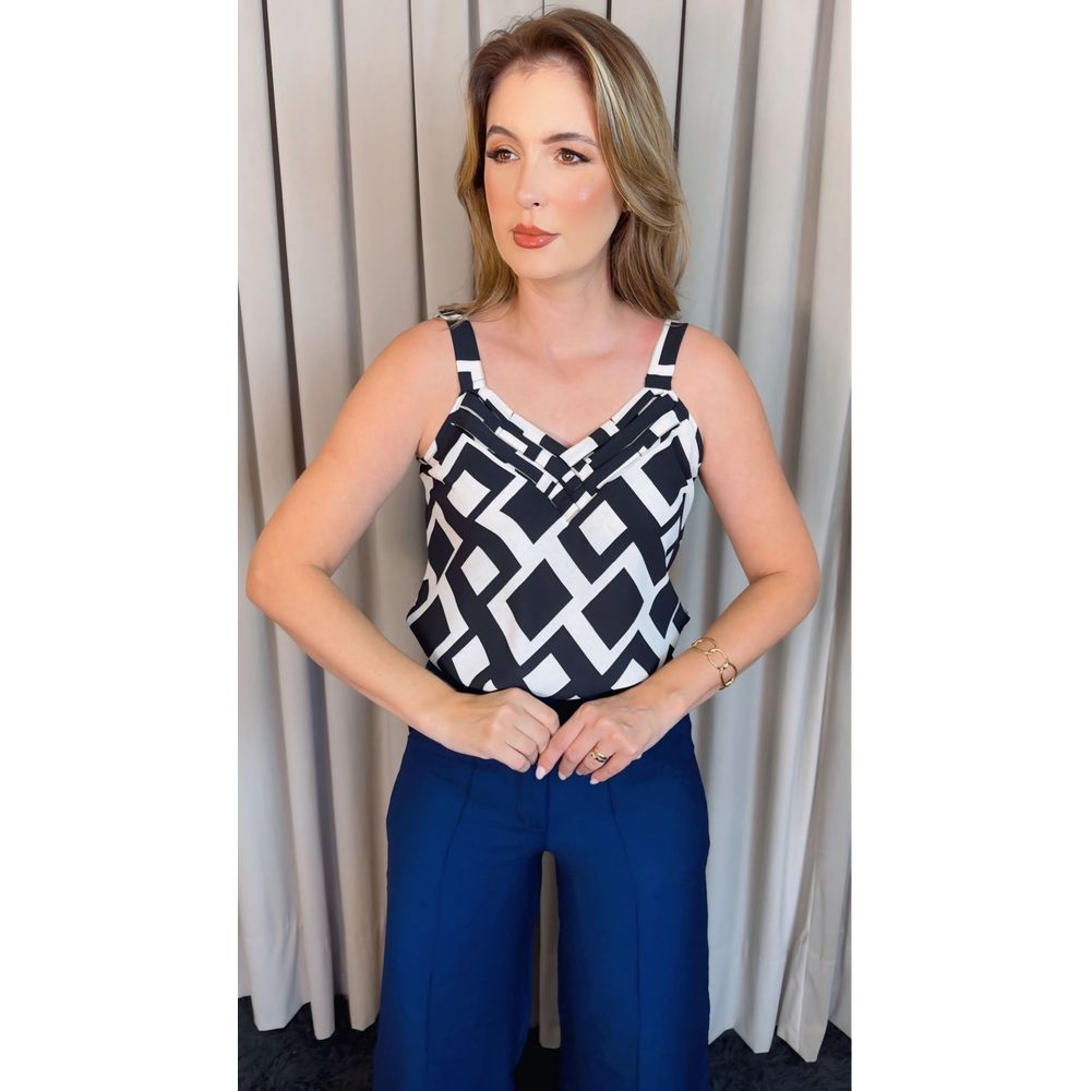 Regata Feminina Estampada - Preta/ Branca - Cod 510