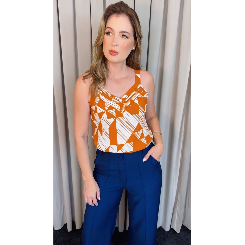 Regata Feminina Estampada - Laranja/ Nude - Cod 510