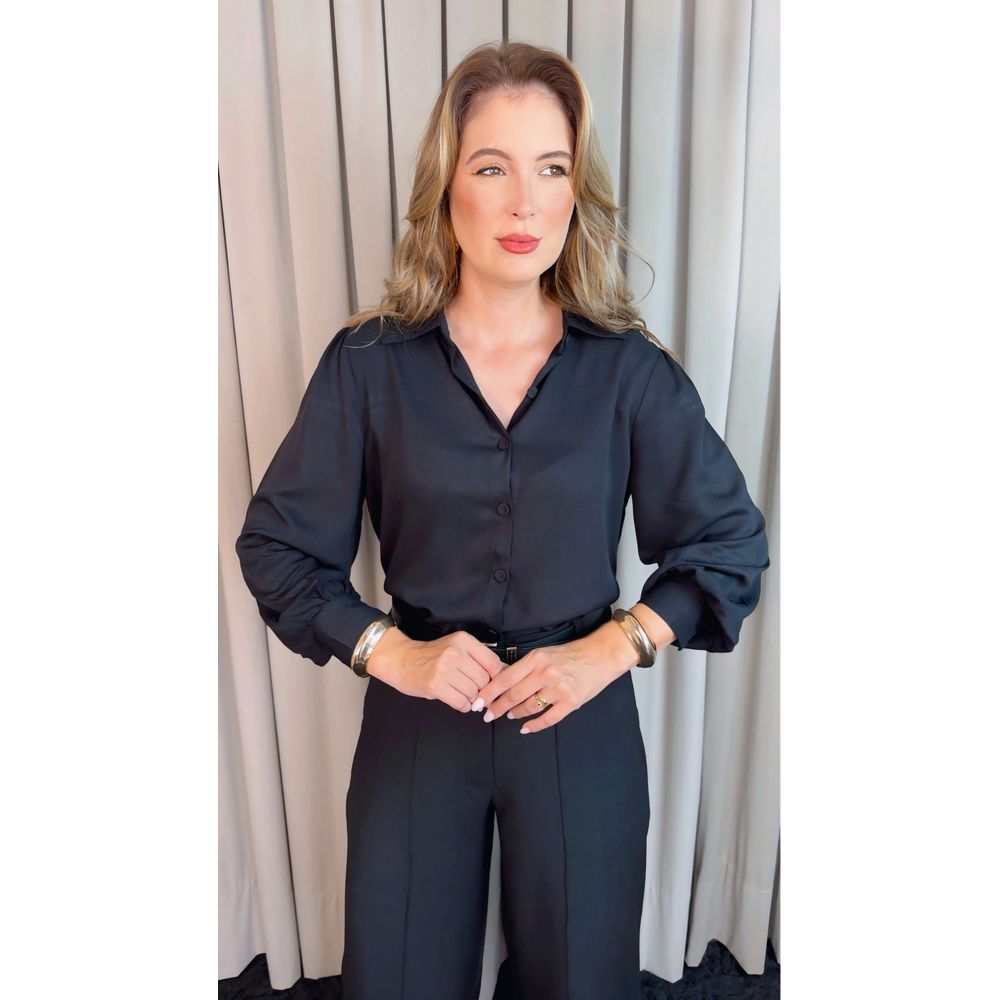 Camisa Feminina Manga Longa Lisa - Preto - Cod: 502