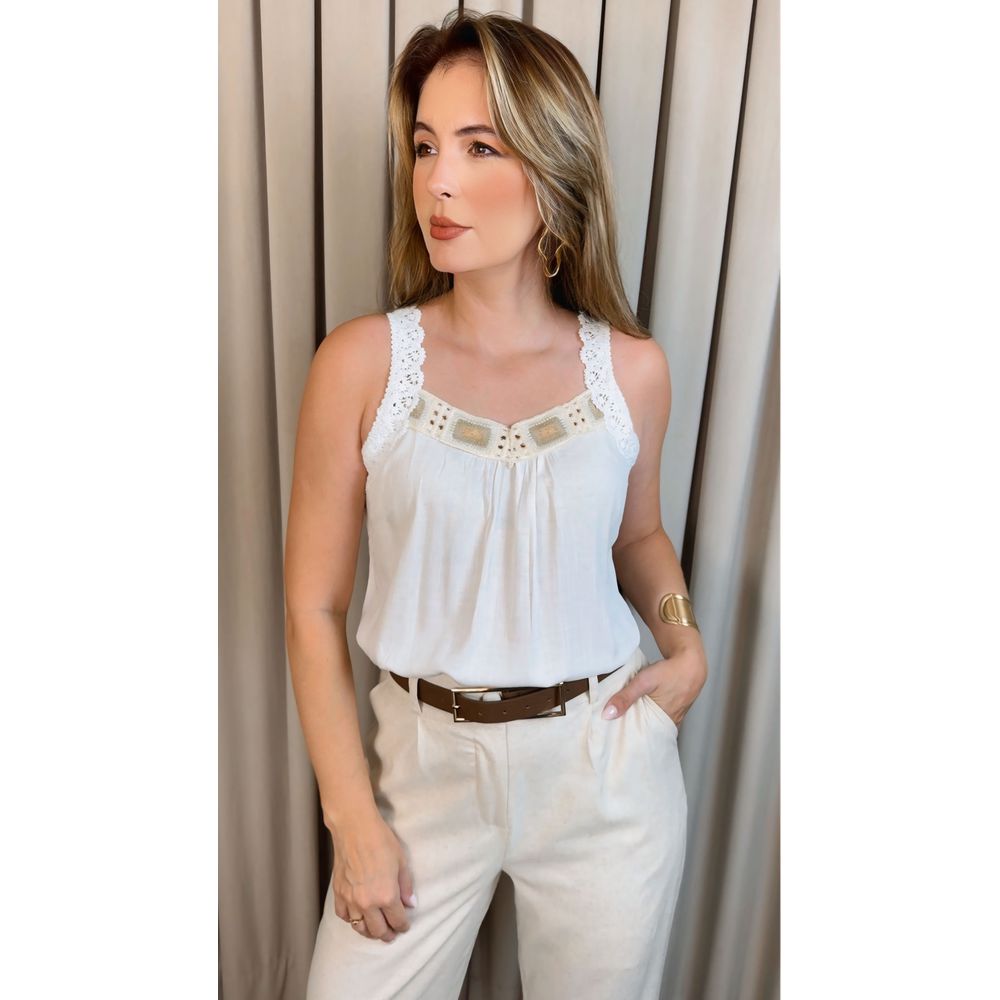 Regata Feminina Bordada - Cod 340 - Branco