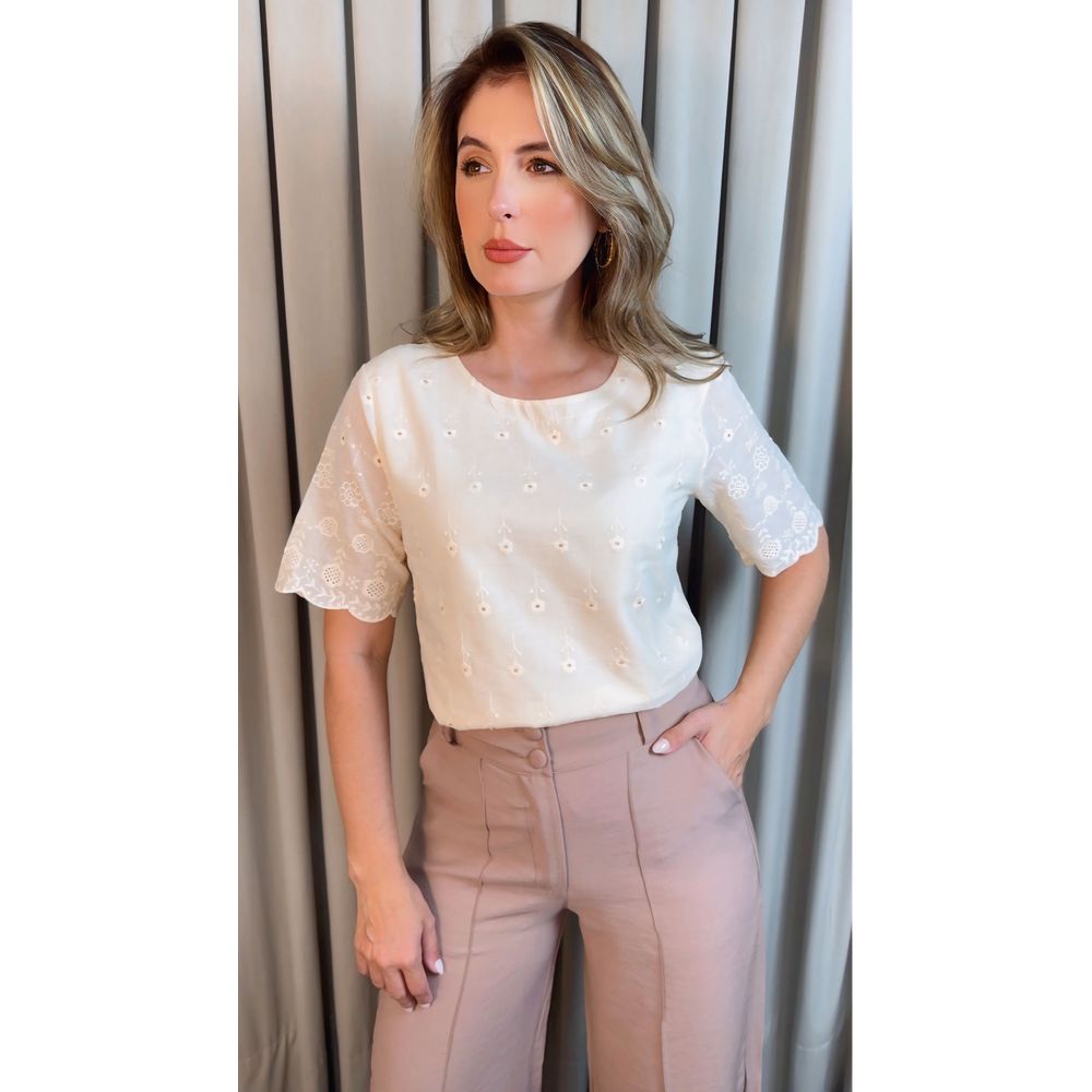Blusa Feminina Em Lese Bordada - off white - Cod 341 