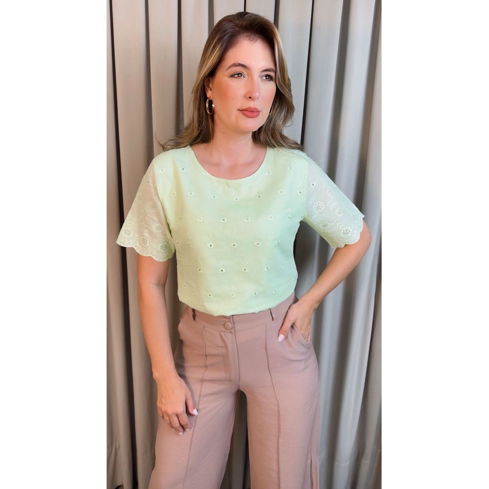 Blusa Feminina Em Lese Bordada - Verde - Cod 341