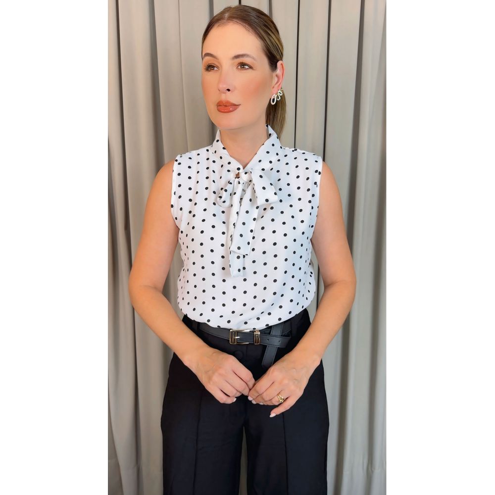 Blusa Feminina Poa Laço - Branco - Cod 505